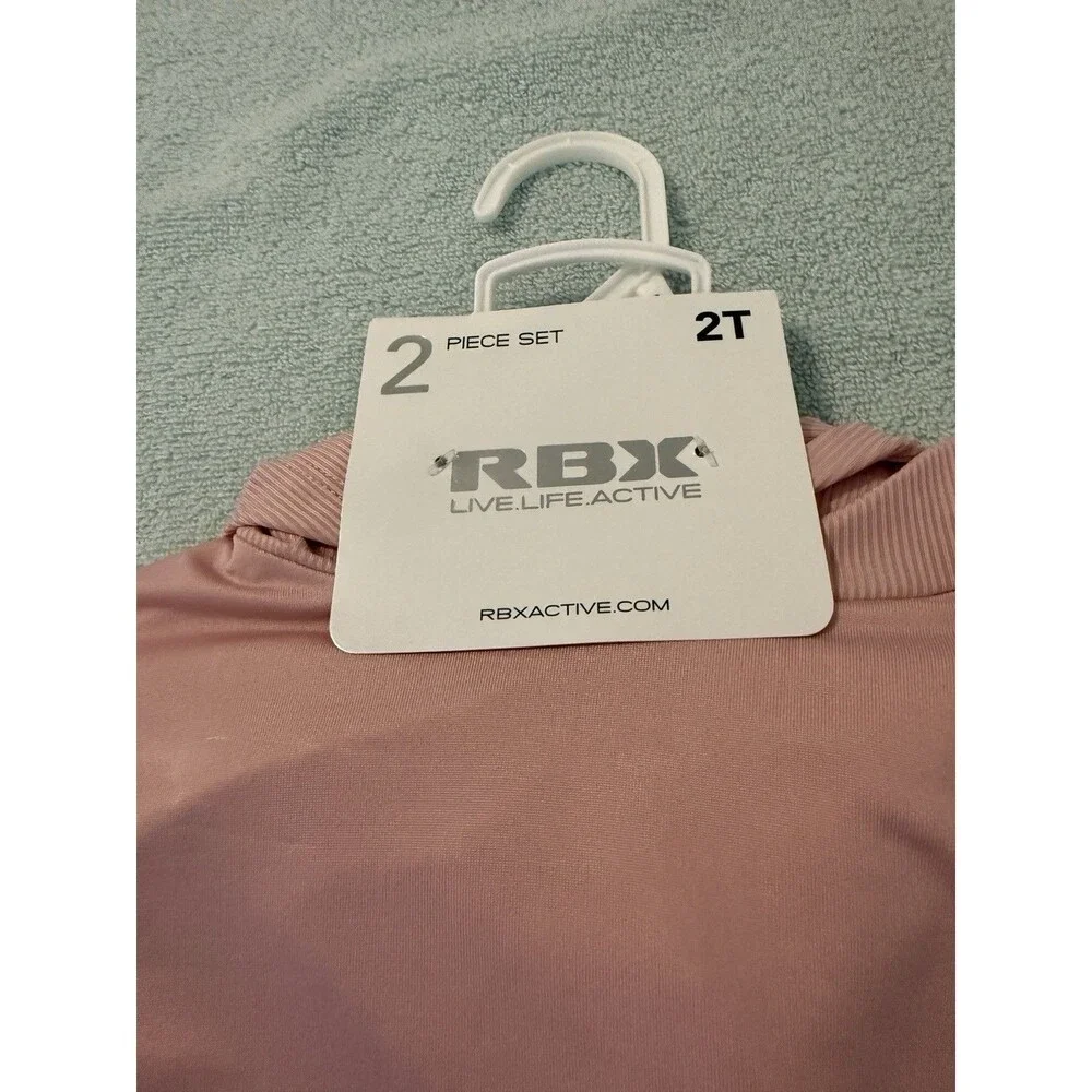 RBX Toddler Girls 2Pc Active Set 2T Bleached Mauve Ribbed Flare Pants NWT - Picture 2 of 7